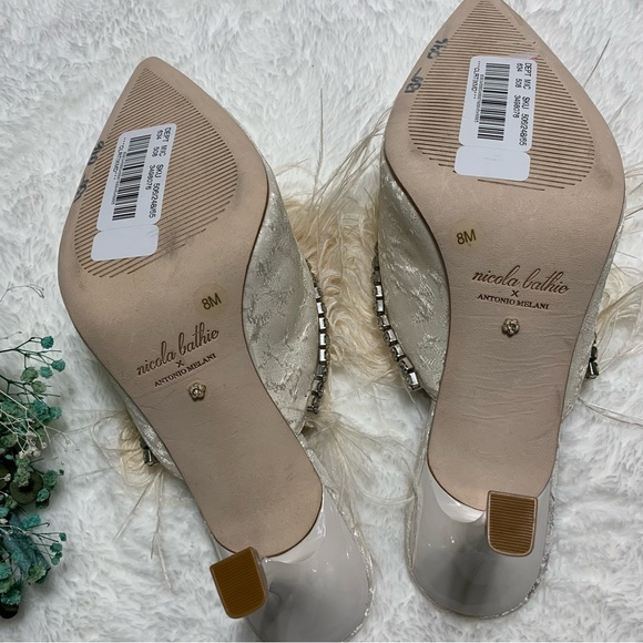 Antonio Melani x Nicola Bathie Liz Ostrich Feathers Rhinestone Dress Mules - Picture 16 of 16